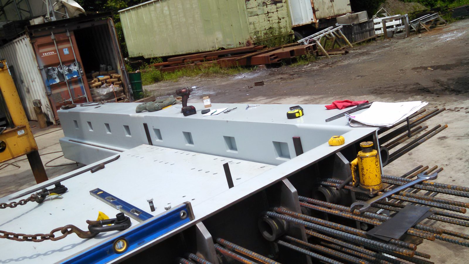 Large structural steel equipment skid base