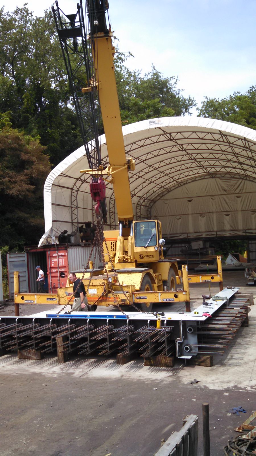 Large steel fabrication rigged for crane lift