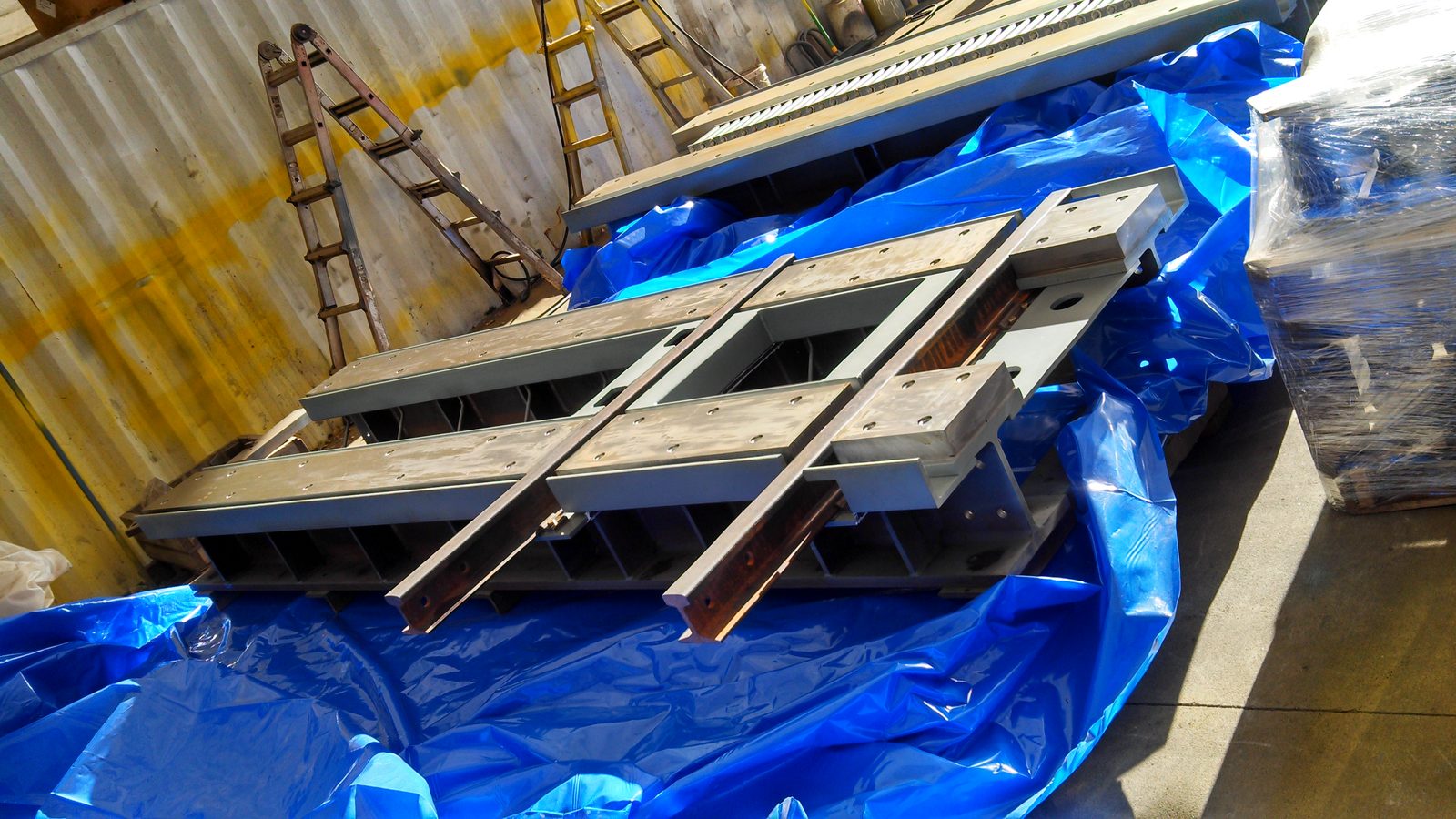 Fabricated structural steel members prepped for shipment